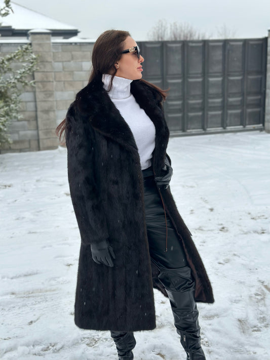 New 100% genuine real Natural mink fur coat jacket 1109829 size L dark brown