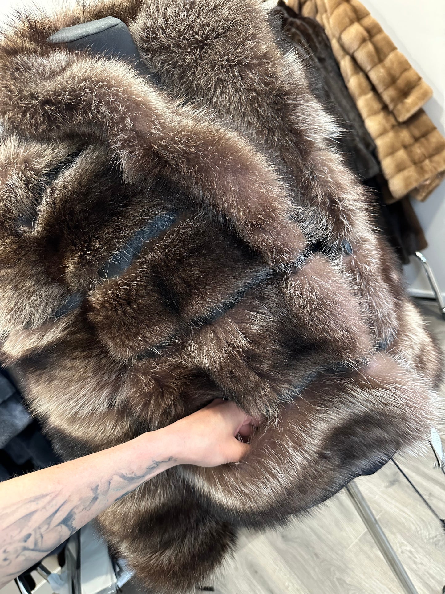 Beautiful Real Red RACCOON Fur SHORT Coat Sz XL 1109825 HORIZONTAL STYLE