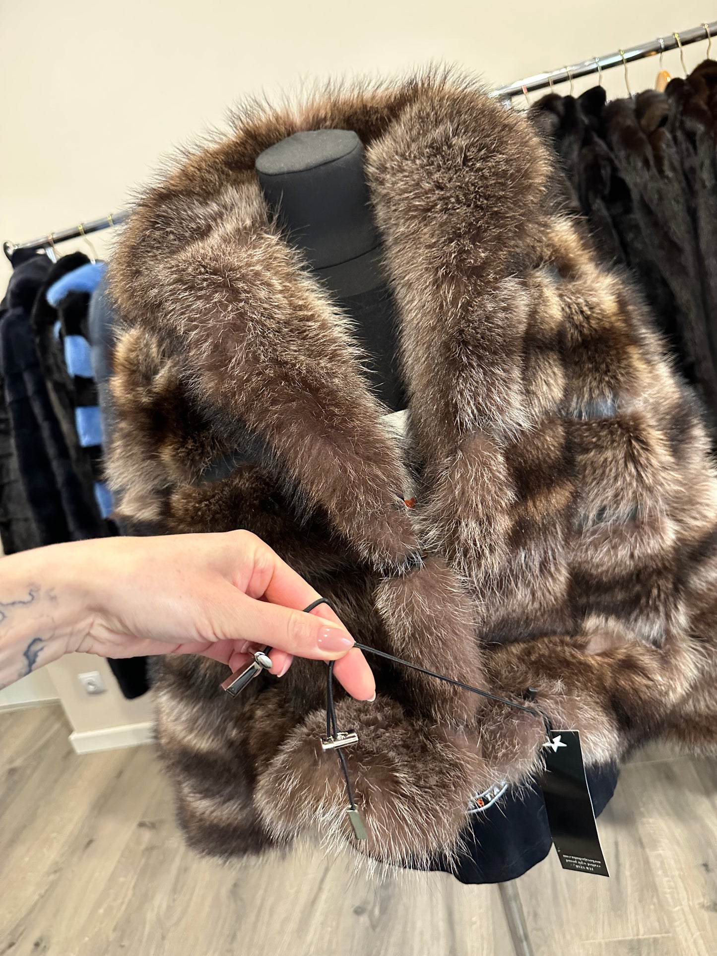 Beautiful Real Red RACCOON Fur SHORT Coat Sz XL 1109825 HORIZONTAL STYLE