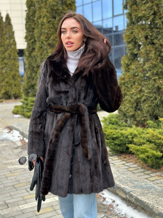 REAL 100% Genuine Mink FUR coat DEEP brown color size M NEW 1109891 WOMEN