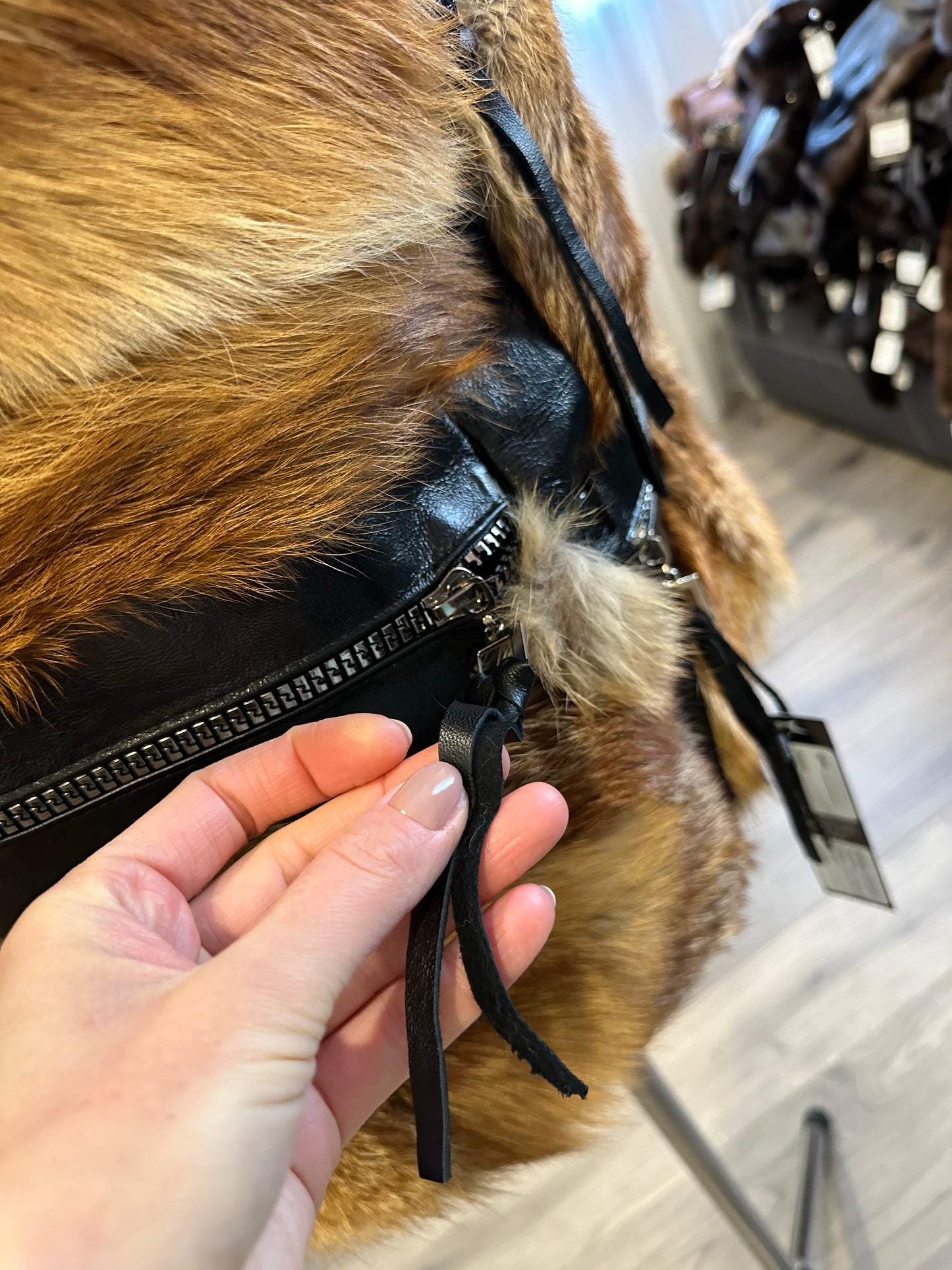 REAL genuine FOX fur women vest L SIZE LEATHER 1109903 WITHOUT SLEEVES