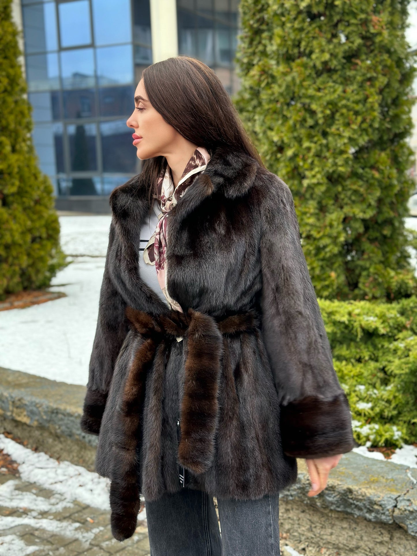 women real mink fur coat dark brown color size M NEW 1109906 GENUINE