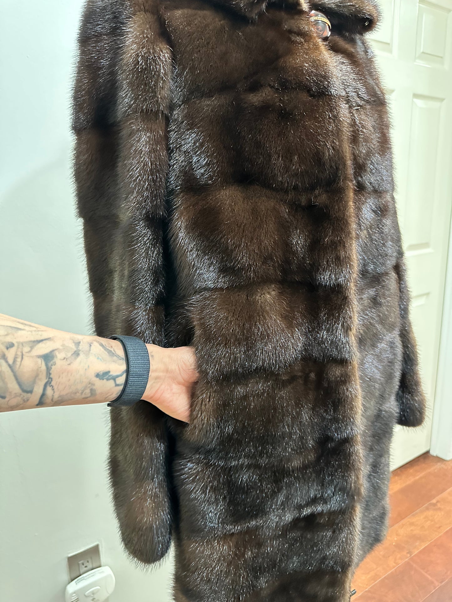 NEW REAL MINK FUR coat size XS SMALL 1201071 HORIZONTAL long sleeve jacket BROWN