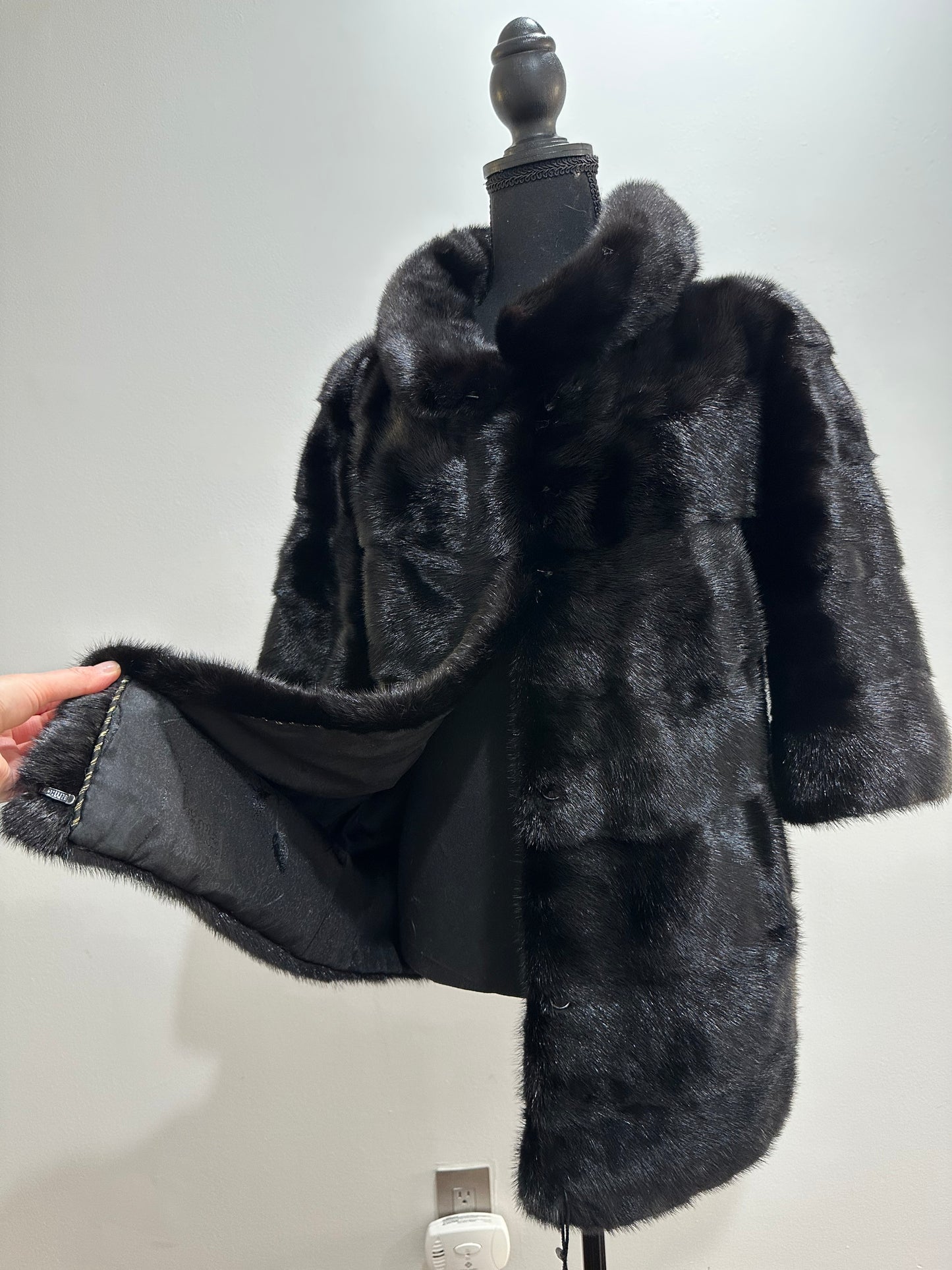 REAL Mink FUR jacket SHORT SLEEVE coat GENUINE 1201068 BLACK size S NEW Luxury