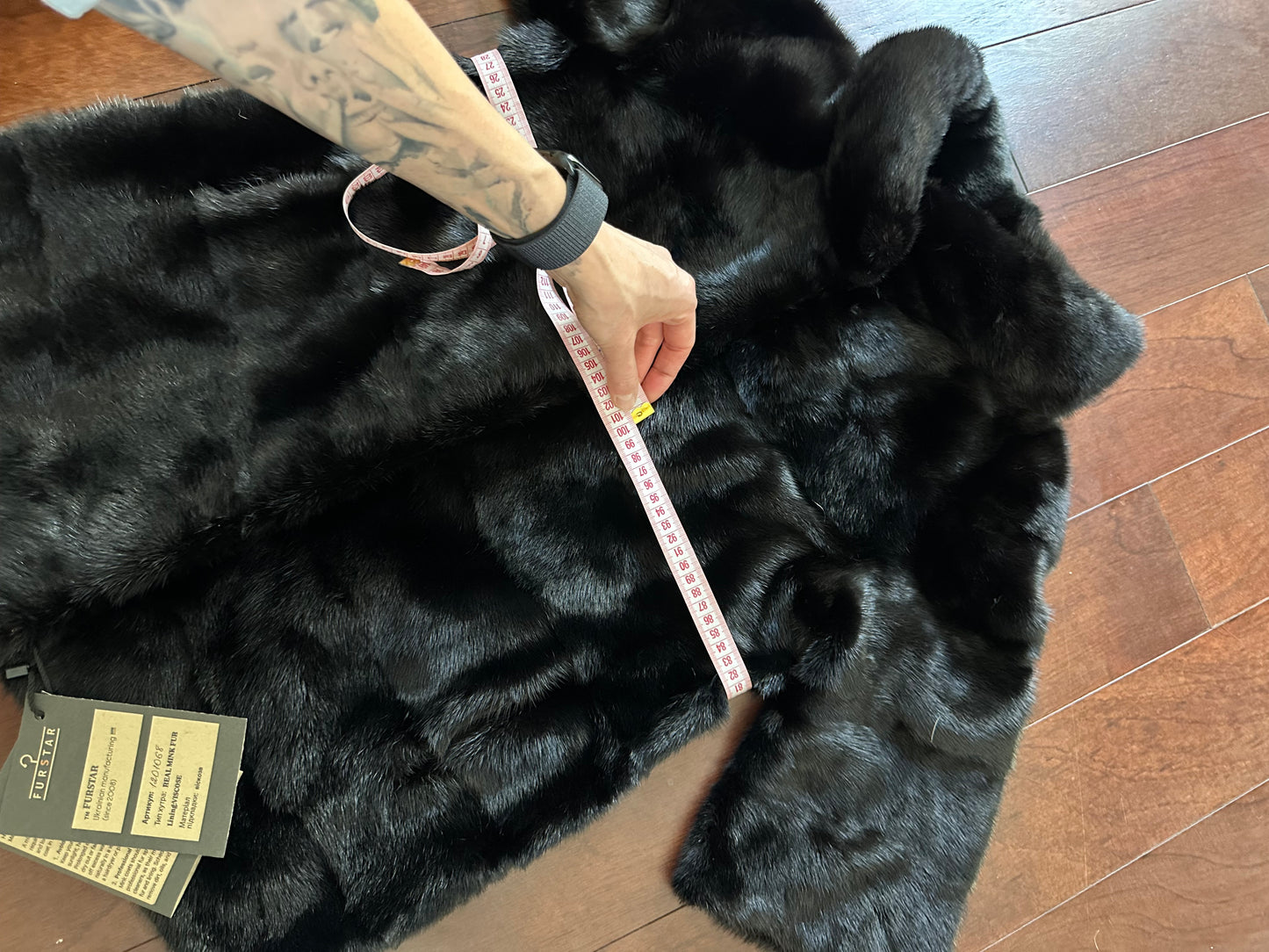 REAL Mink FUR jacket SHORT SLEEVE coat GENUINE 1201068 BLACK size S NEW Luxury