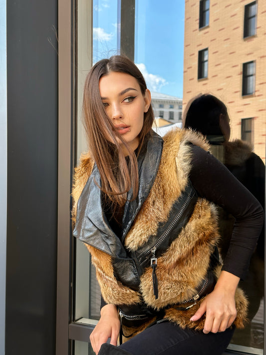 REAL genuine FOX fur women vest S SIZE LEATHER 1109914 WITHOUT SLEEVES
