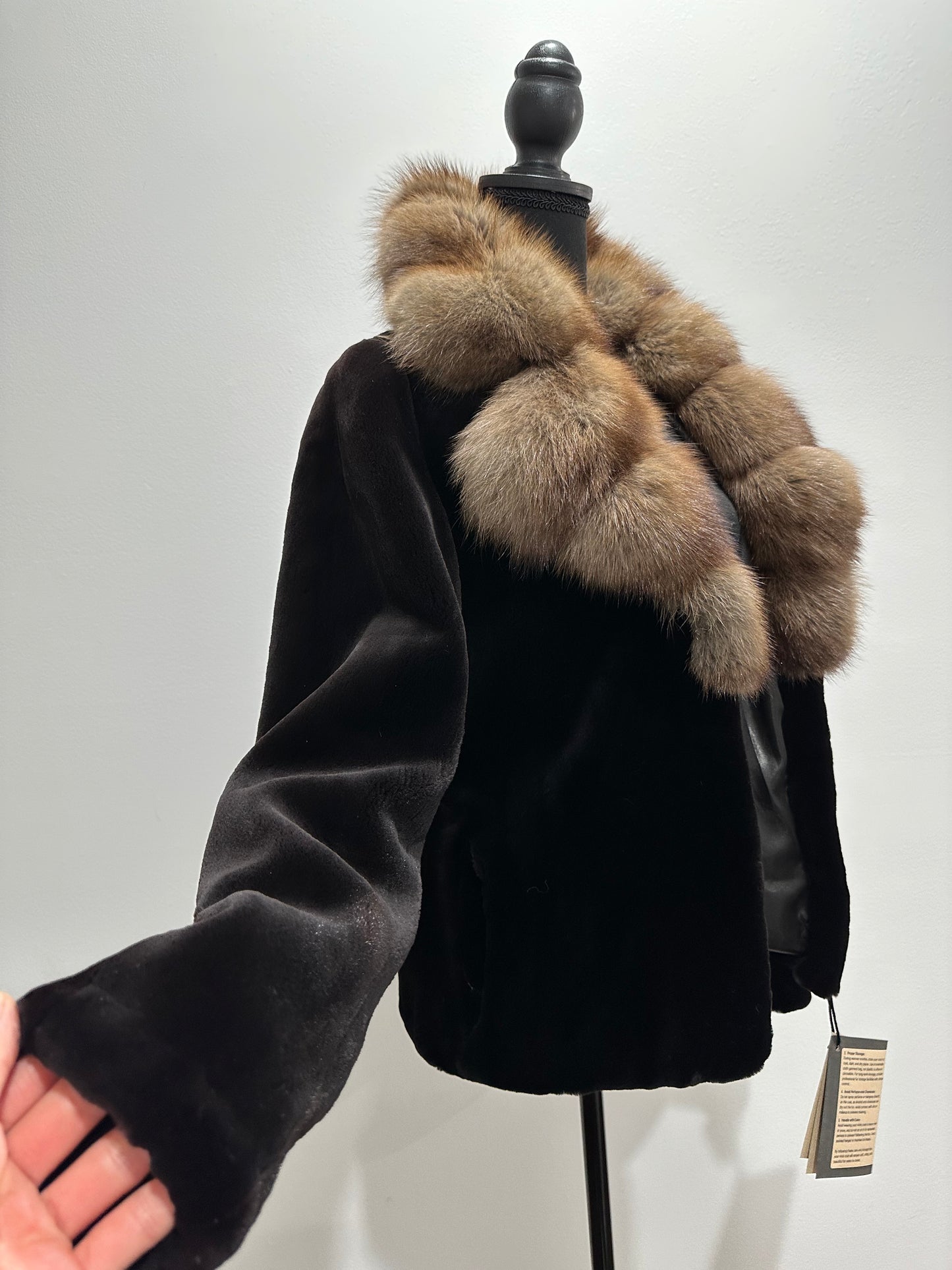 New BLACK MINK SHORT coat JACKET size S REAL SABLE COLLAR 1201079