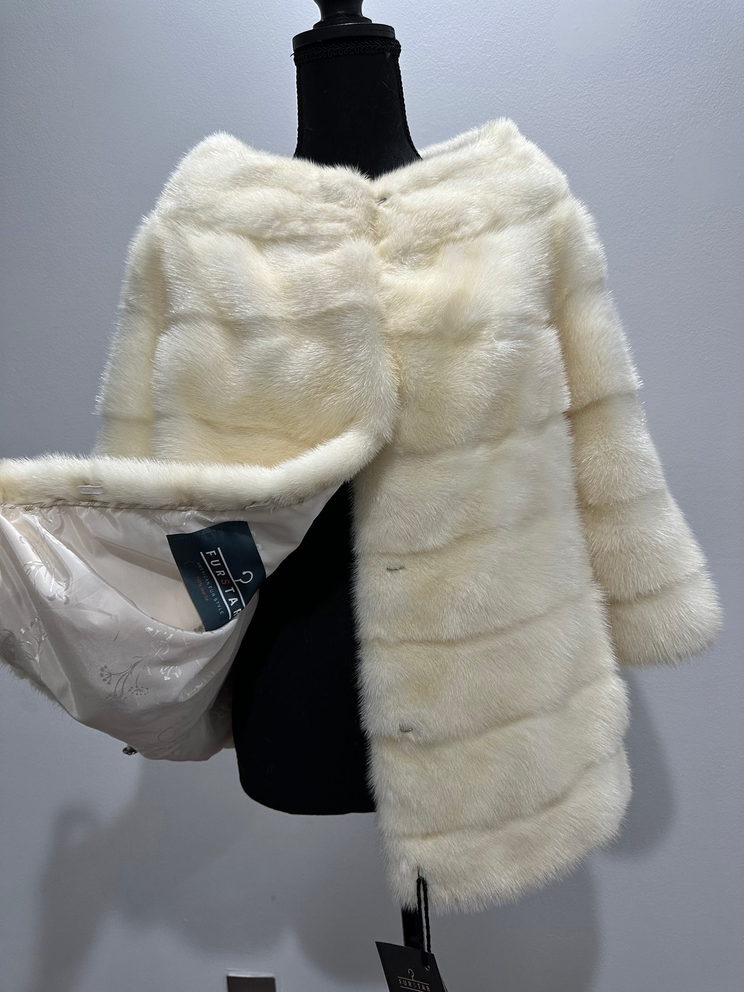 BOMBER MINK REAL FUR WEDDING coat Jacket CREAM color size M women 1201084