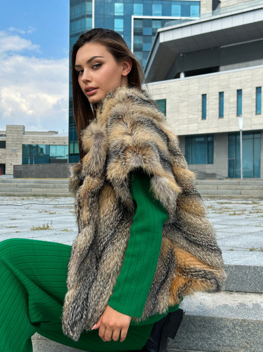 Women's Brand New Real natural coyote Fur VEST waist Coat Sleeves Less 1109979 size L XL