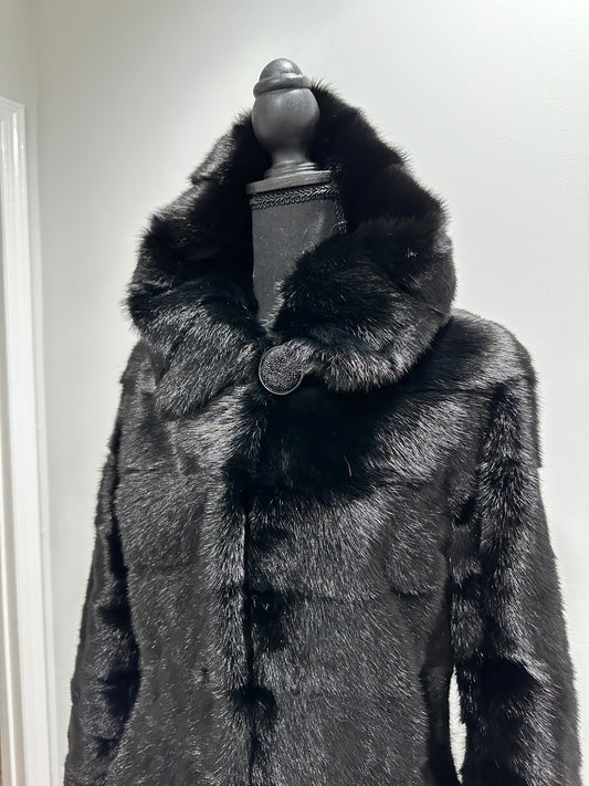 NEW REAL MINK FUR coat size XXS 1201088 HORIZONTAL long sleeve jacket BLACK