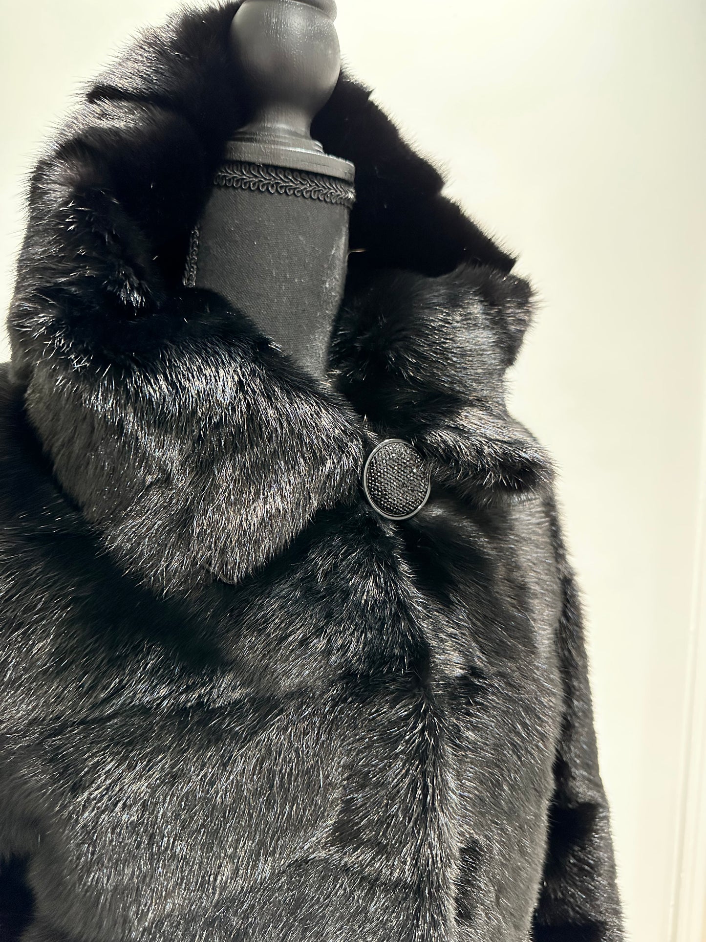 NEW REAL MINK FUR coat size XXS 1201088 HORIZONTAL long sleeve jacket BLACK