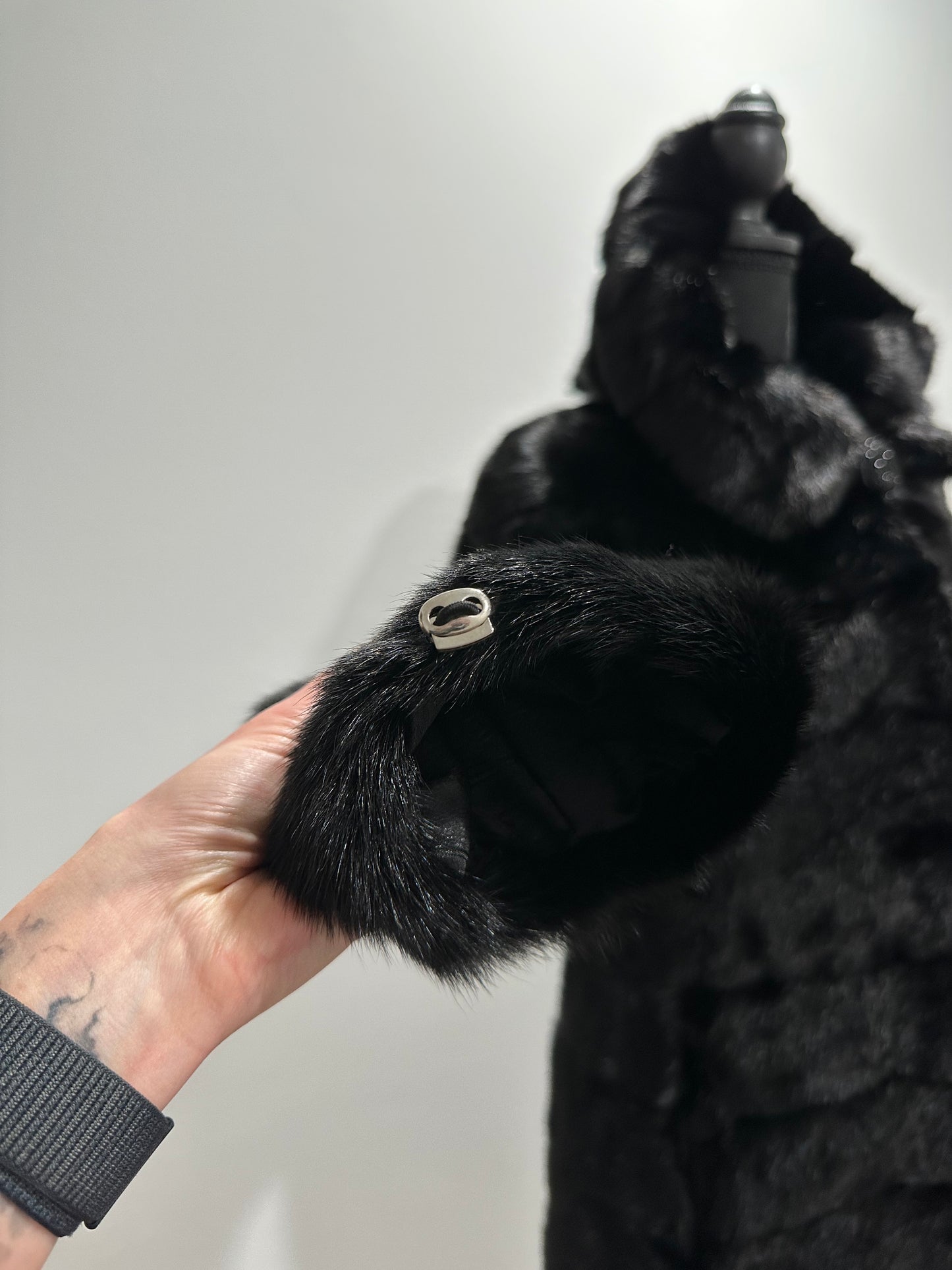 NEW REAL MINK FUR coat size XXS 1201088 HORIZONTAL long sleeve jacket BLACK