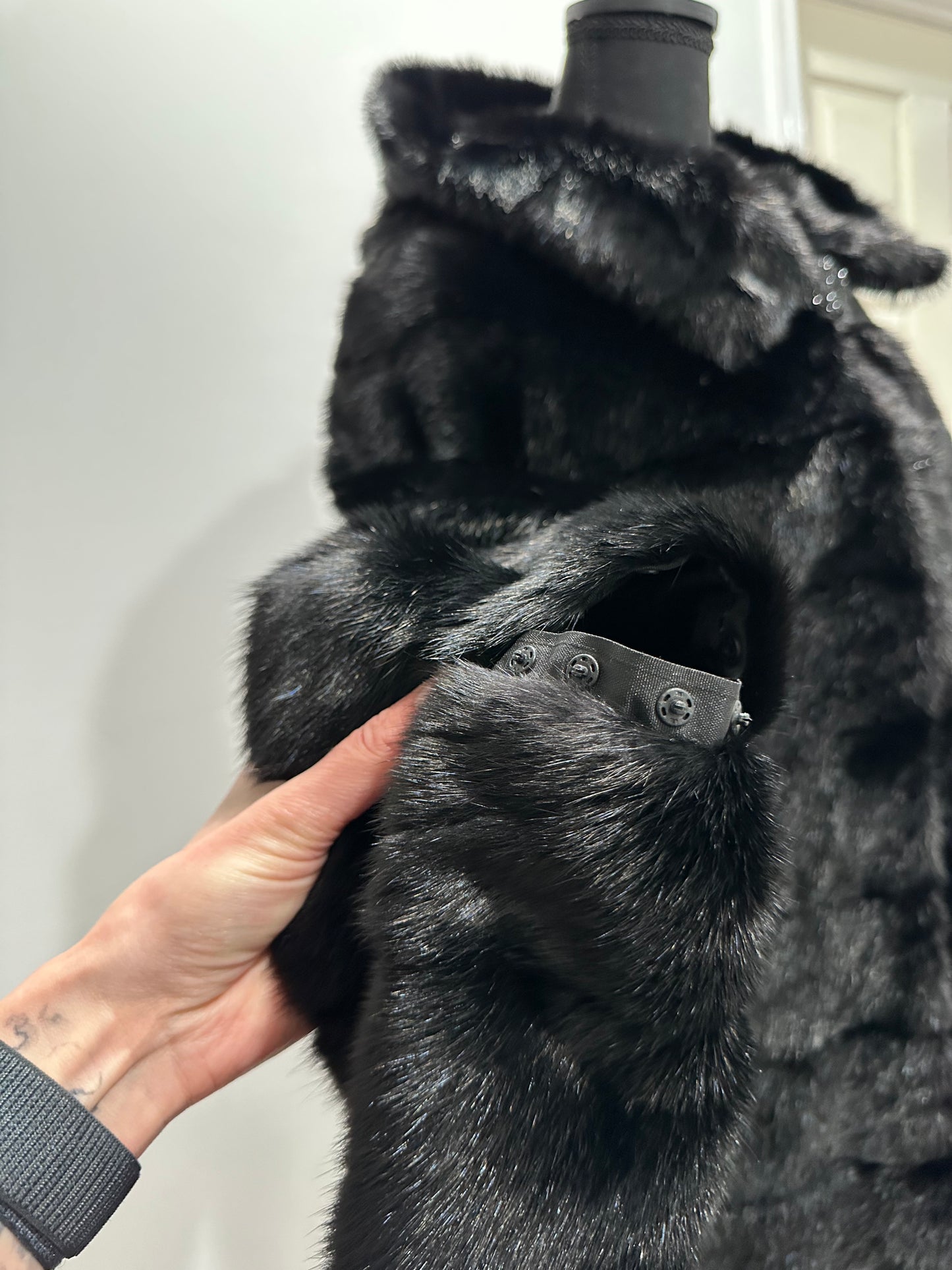 NEW REAL MINK FUR coat size XXS 1201088 HORIZONTAL long sleeve jacket BLACK