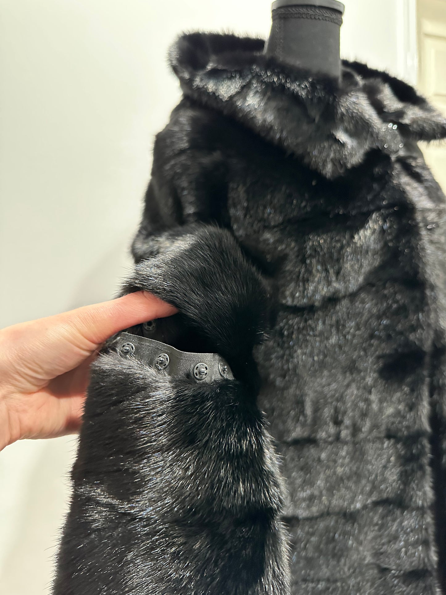 NEW REAL MINK FUR coat size XXS 1201088 HORIZONTAL long sleeve jacket BLACK
