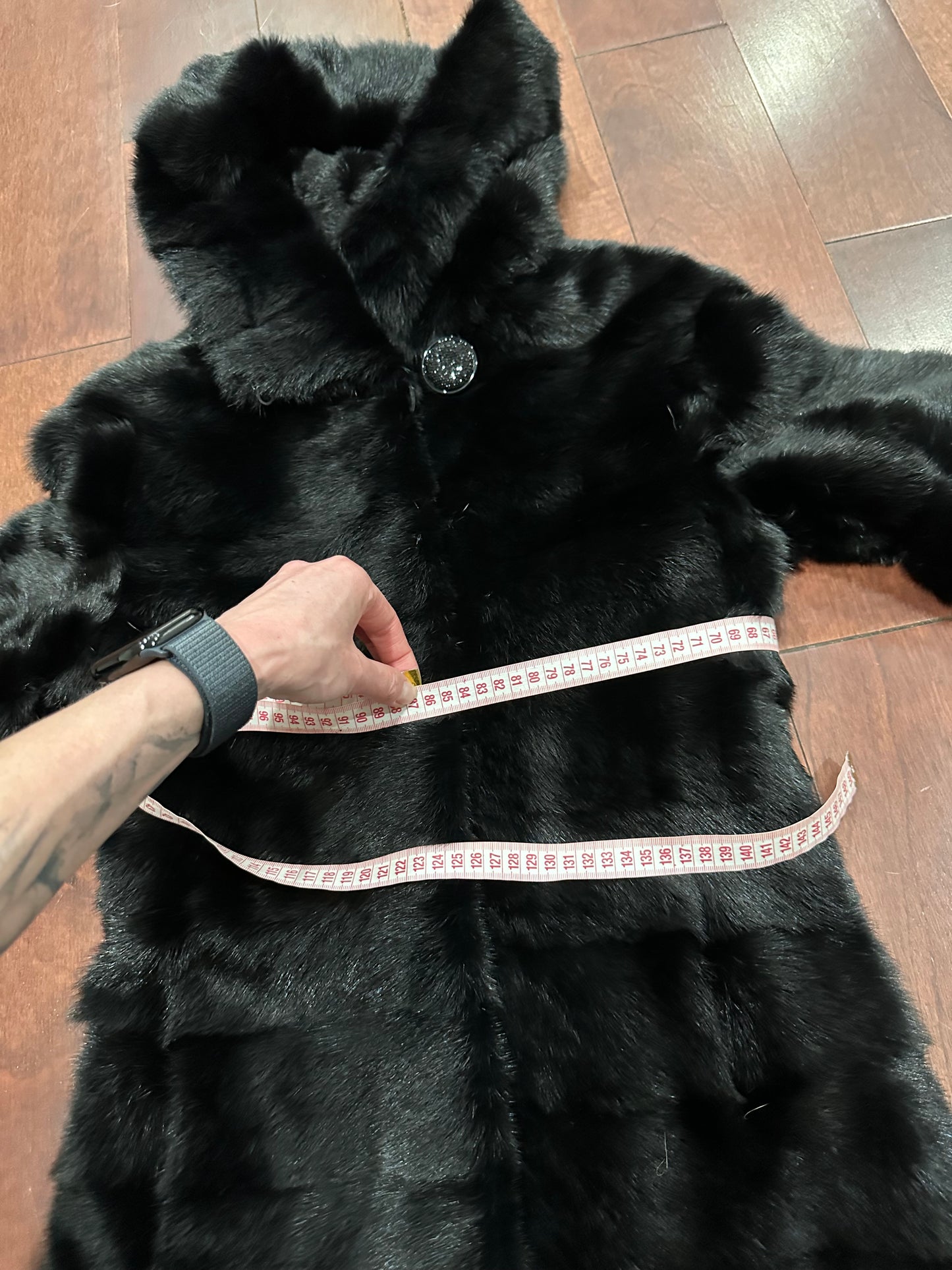 NEW REAL MINK FUR coat size XXS 1201088 HORIZONTAL long sleeve jacket BLACK