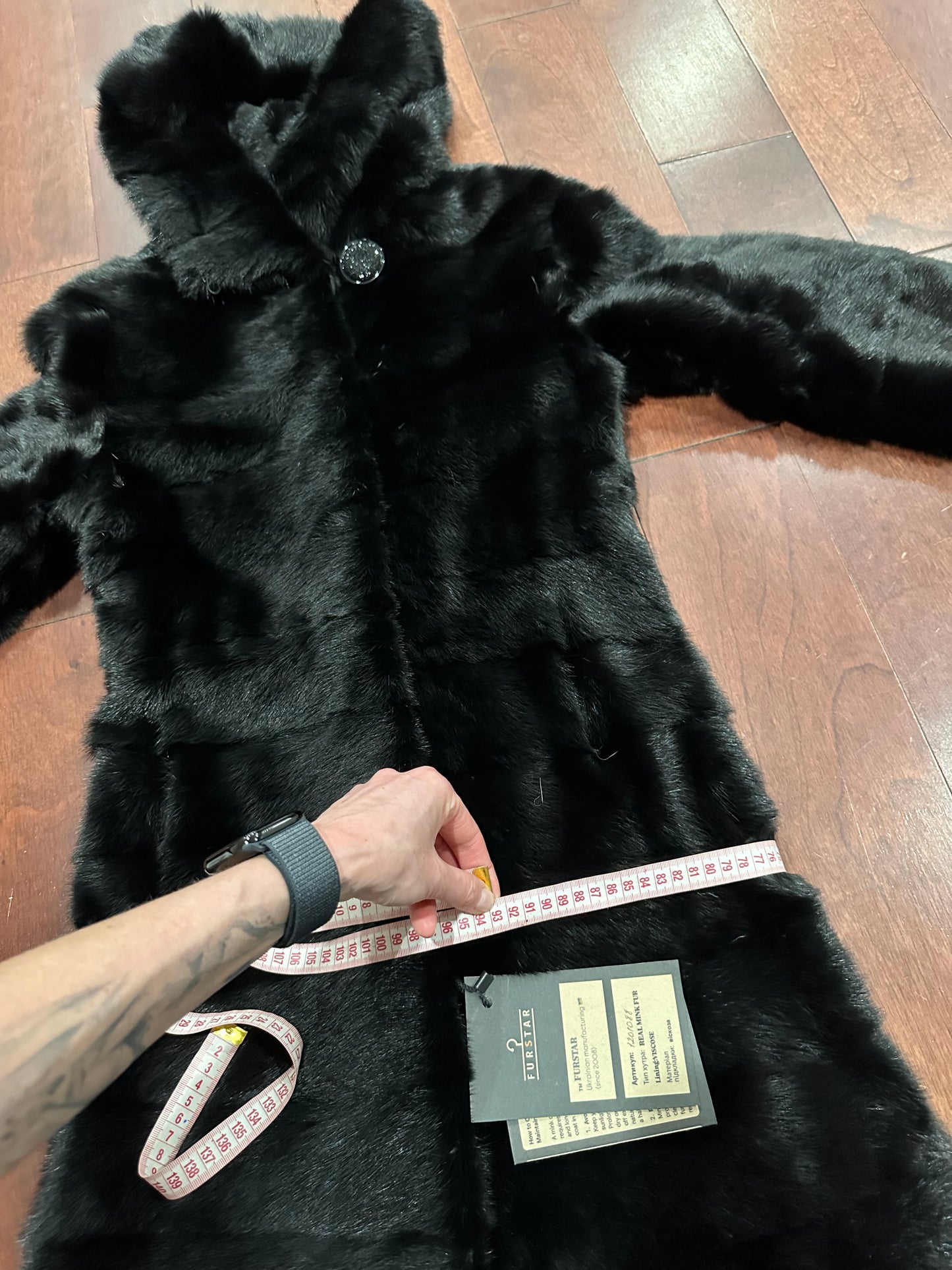 NEW REAL MINK FUR coat size XXS 1201088 HORIZONTAL long sleeve jacket BLACK