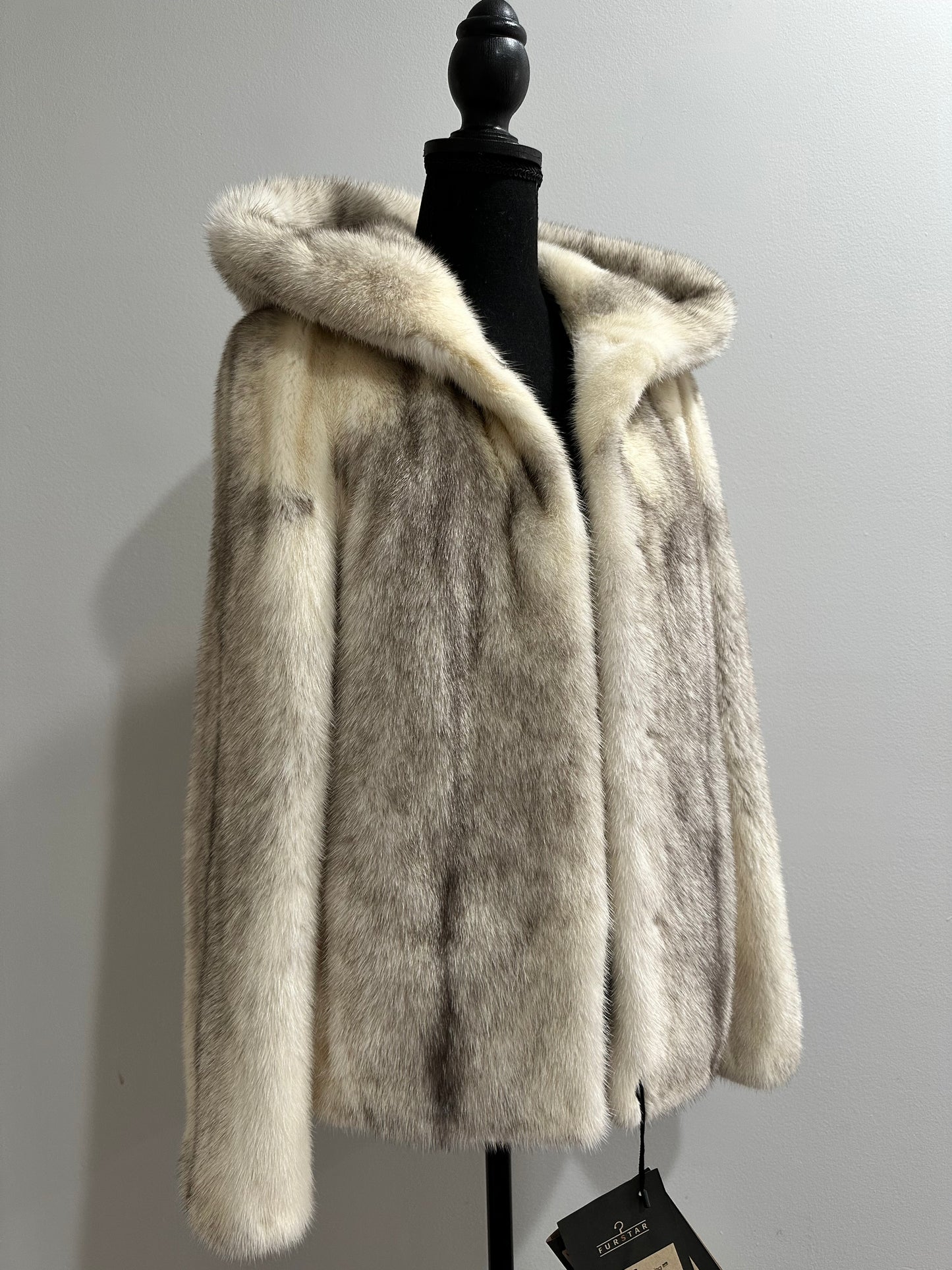 REAL CROSS MINK FUR women coat size S NEW 1201109 GENUINE FURS HOODED BOMBER