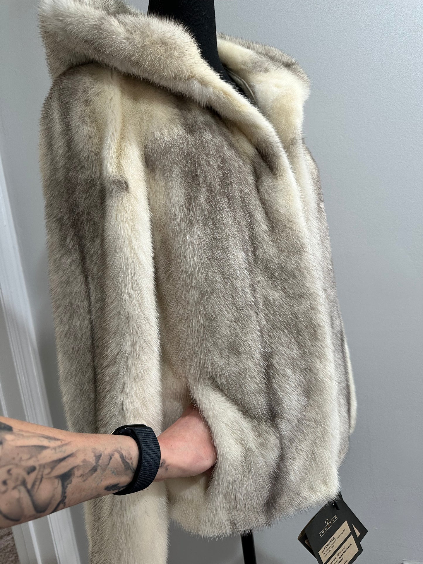 REAL CROSS MINK FUR women coat size S NEW 1201109 GENUINE FURS HOODED BOMBER