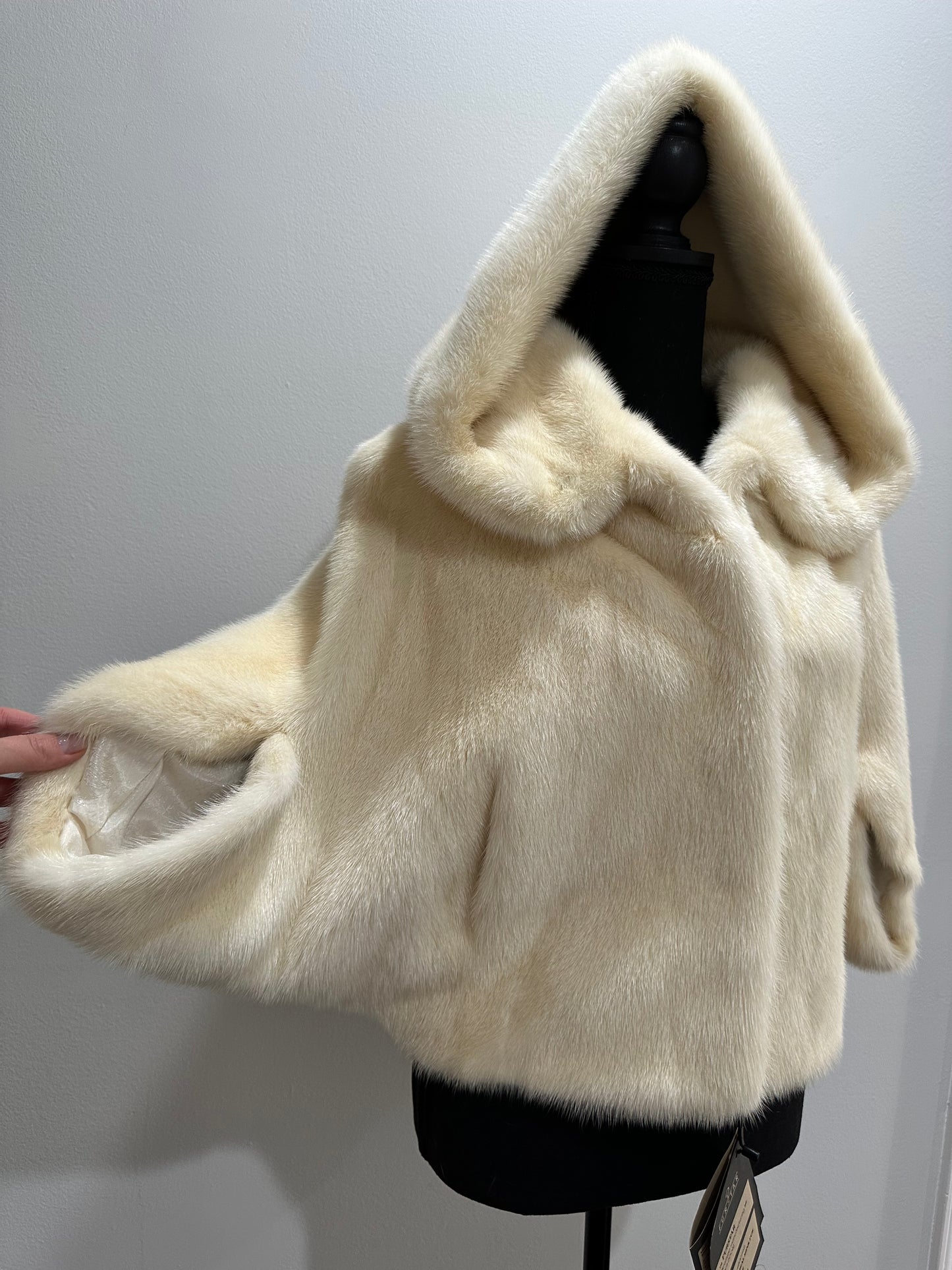 REAL New MINK BOMBER coat CAPE JACKET ONE SIZE XS S M 1201112 with HOOD WEDDING STYLE
