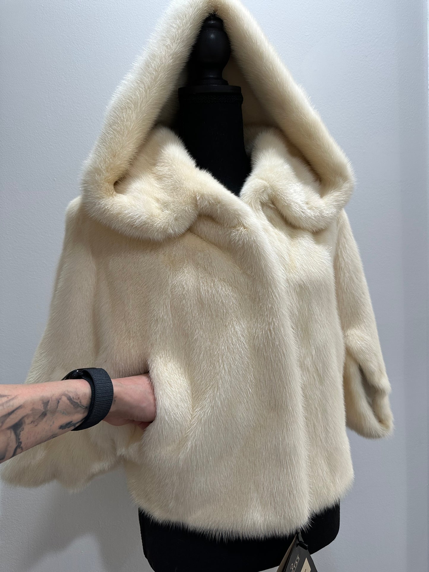 REAL New MINK BOMBER coat CAPE JACKET ONE SIZE XS S M 1201112 with HOOD WEDDING STYLE