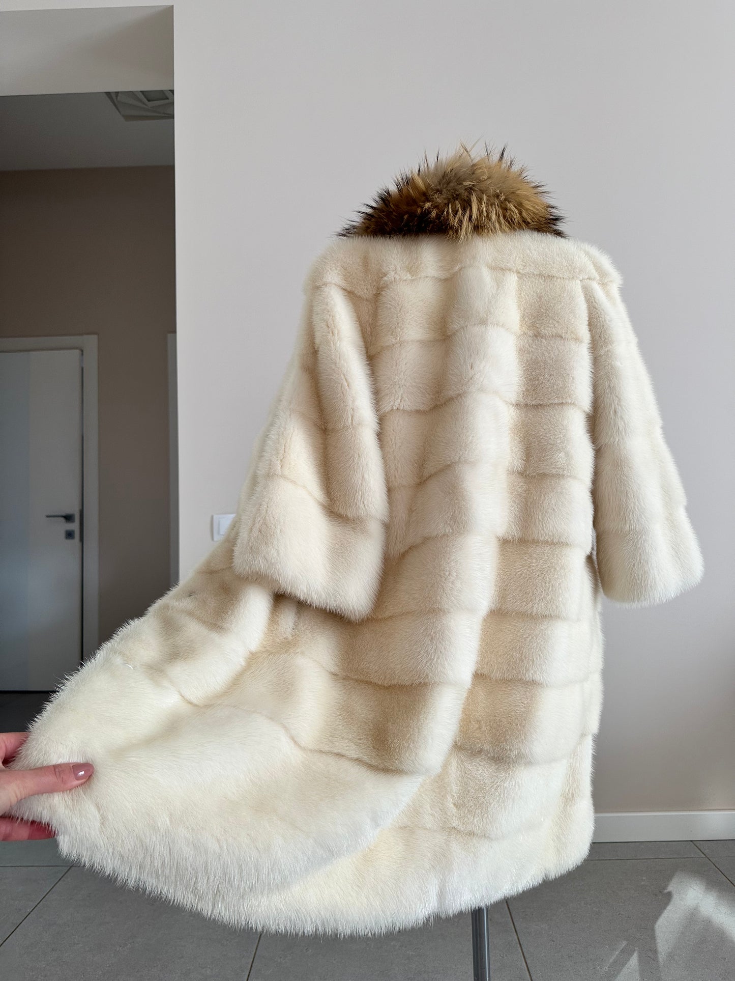 New Mink coat JACKET size XS REAL WHITE FULL SKIN lynx collar 1201005 HORIZONTAL