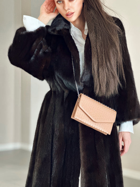 NEW Genuine Real Mink Fur coat jacket 1201008 size XL dark brown Female