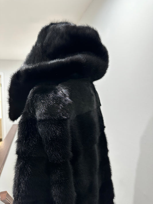 NEW MINK FUR coat size S SMALL 1201058 HORIZONTAL long sleeve jacket BLACK