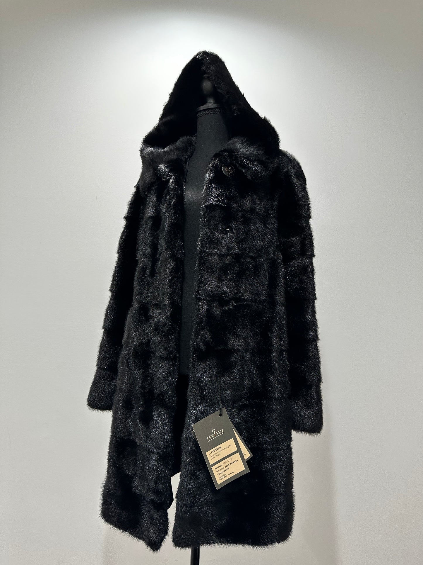 NEW MINK FUR coat size S SMALL 1201058 HORIZONTAL long sleeve jacket BLACK