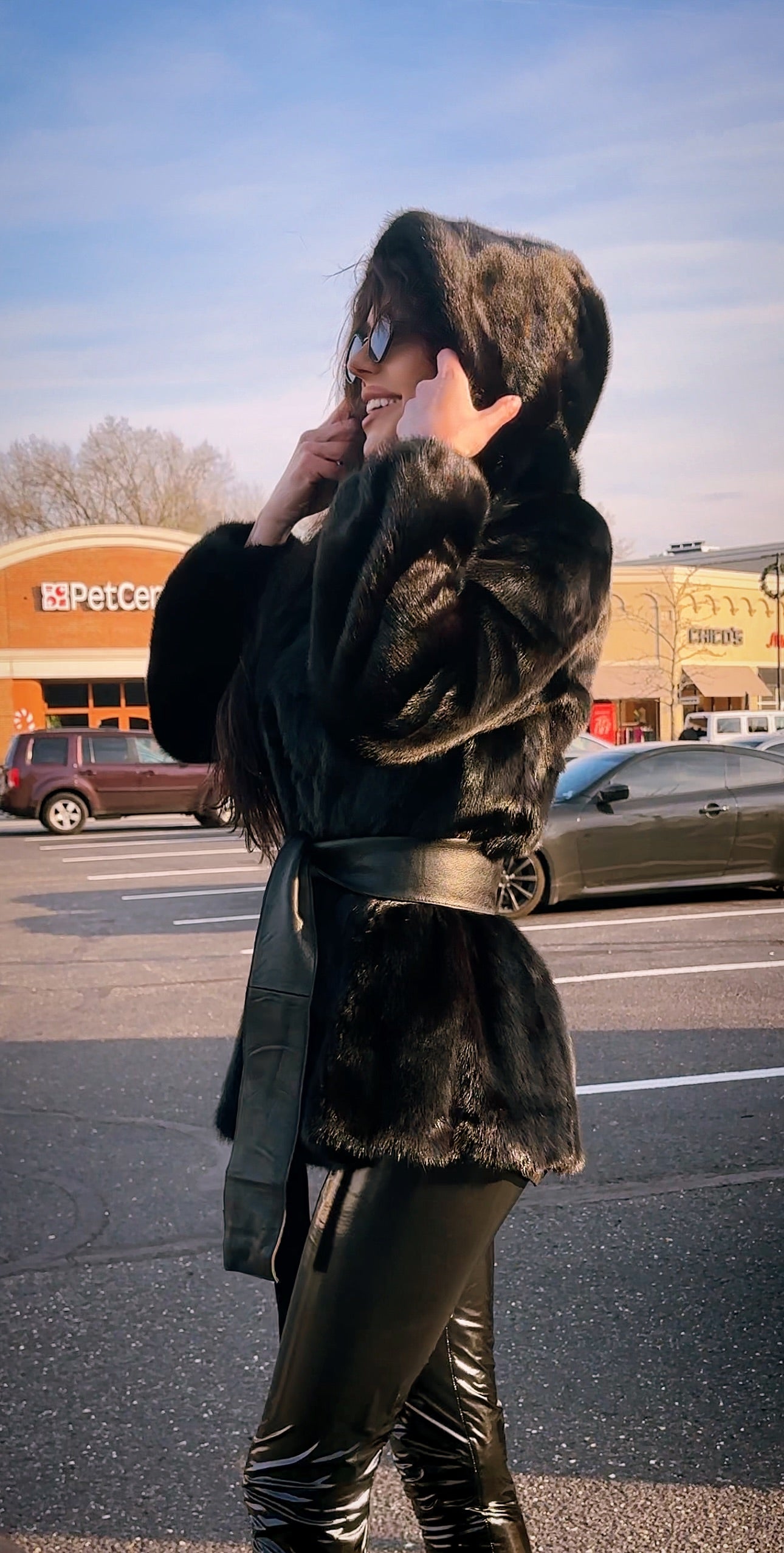 Women Real MINK FUR COAT JACKET 1201060 size M BLACK Hooded HOOD NEW