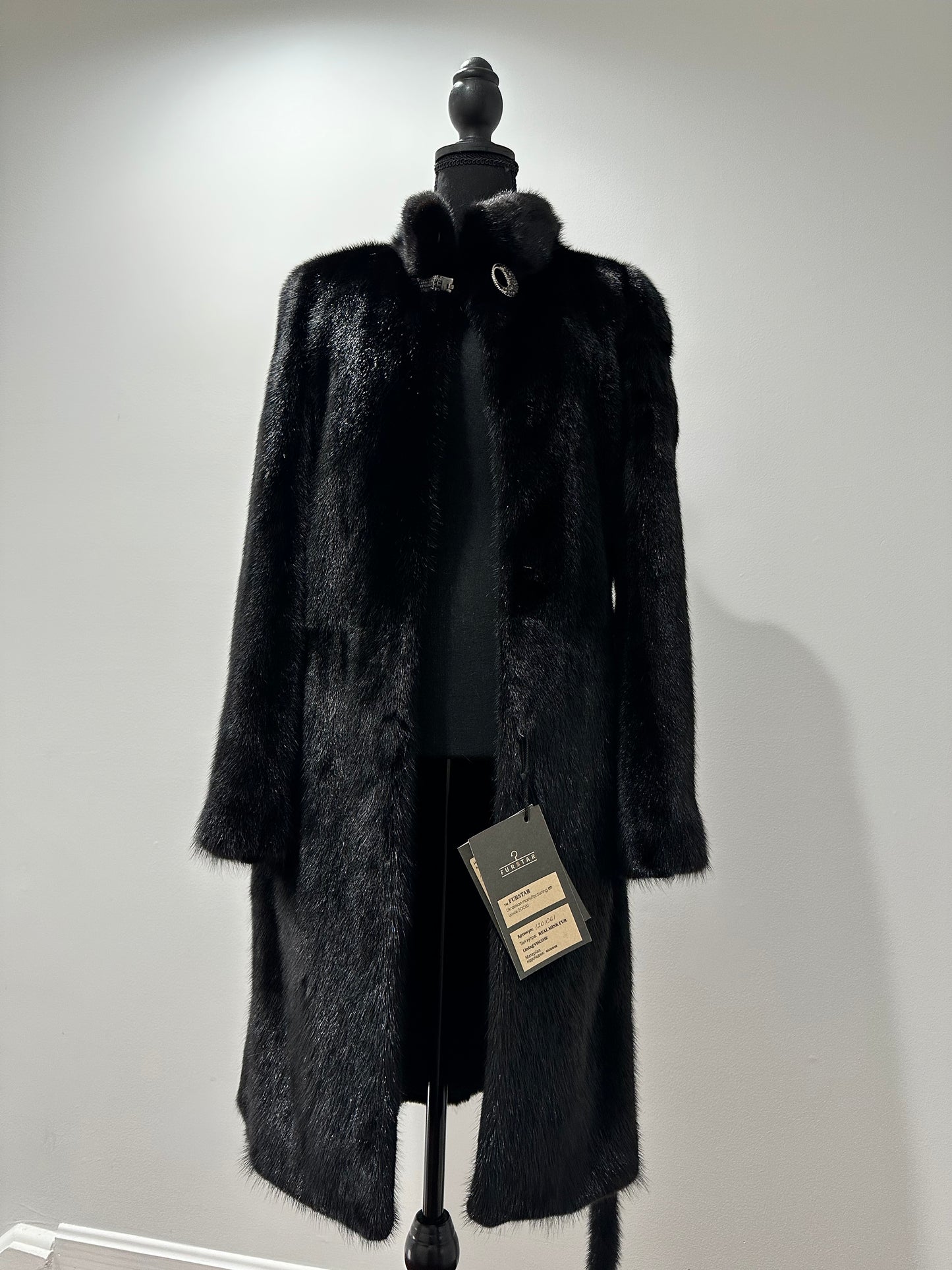Luxury Women REAL Mink FUR BLACK full skins coat 1201061 Long size S NEW