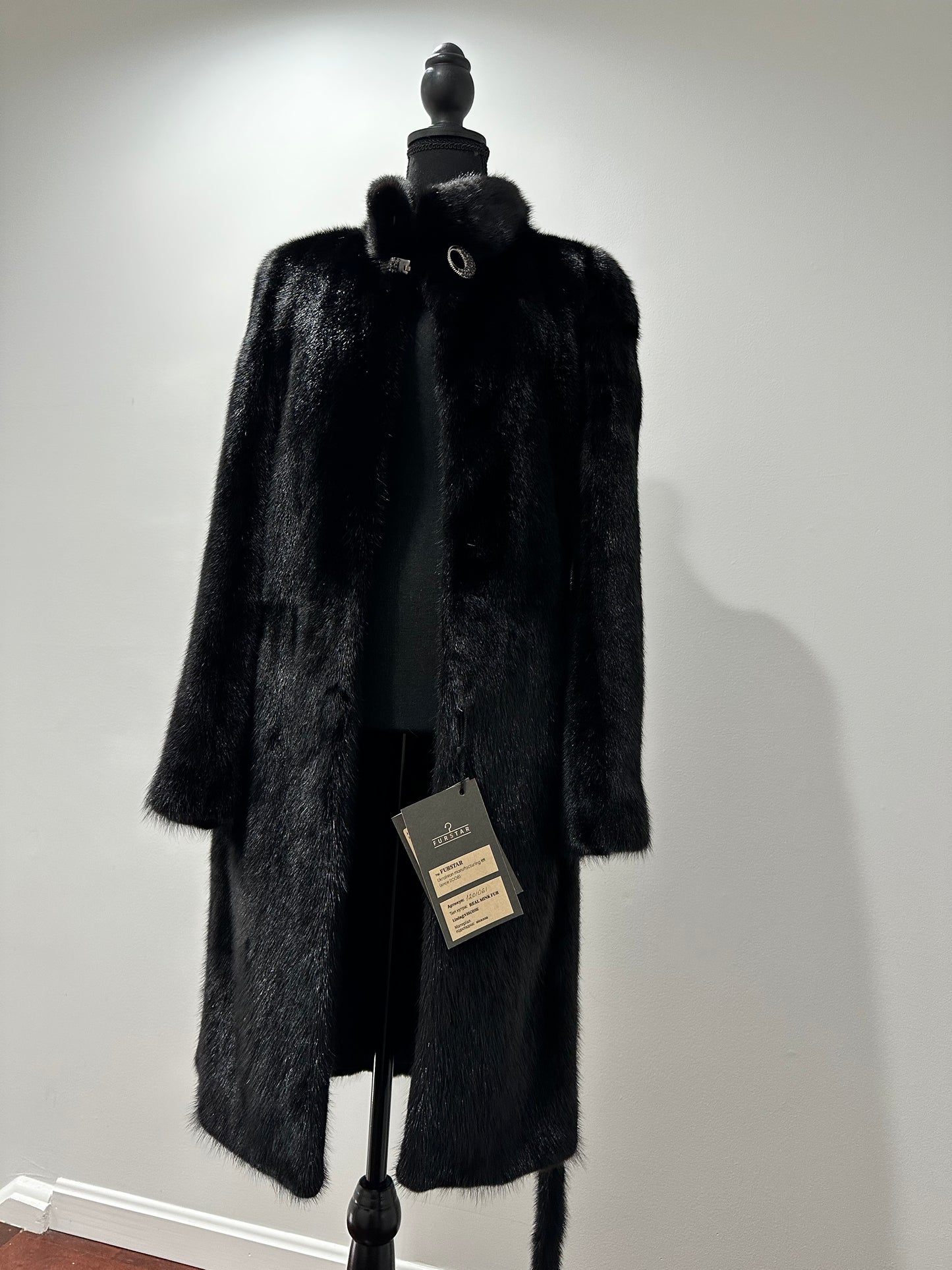Luxury Women REAL Mink FUR BLACK full skins coat 1201061 Long size S NEW