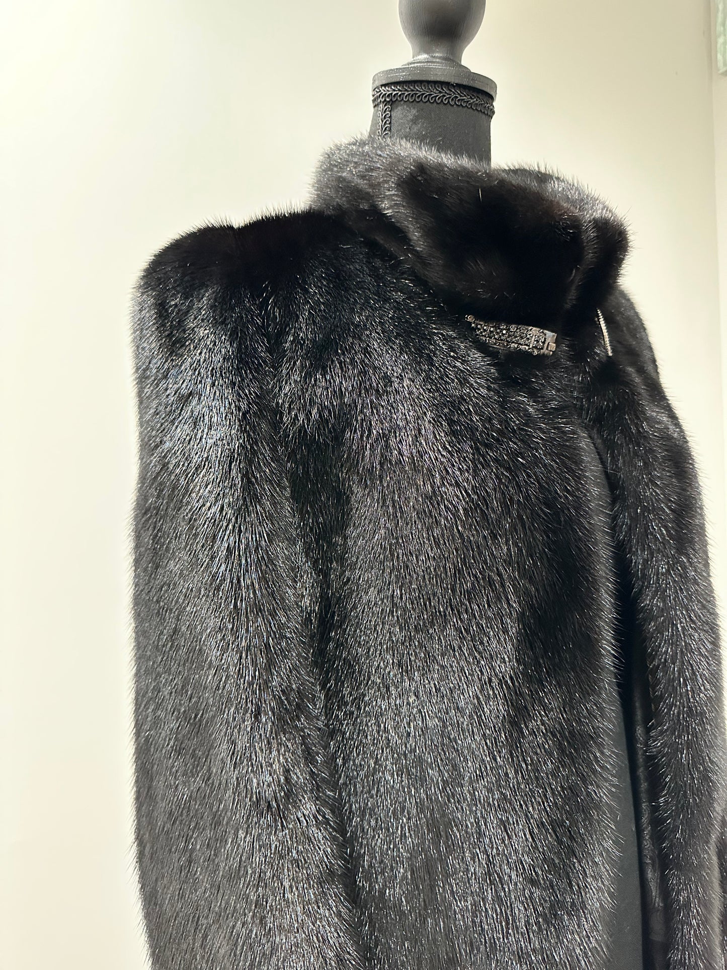 Luxury Women REAL Mink FUR BLACK full skins coat 1201061 Long size S NEW