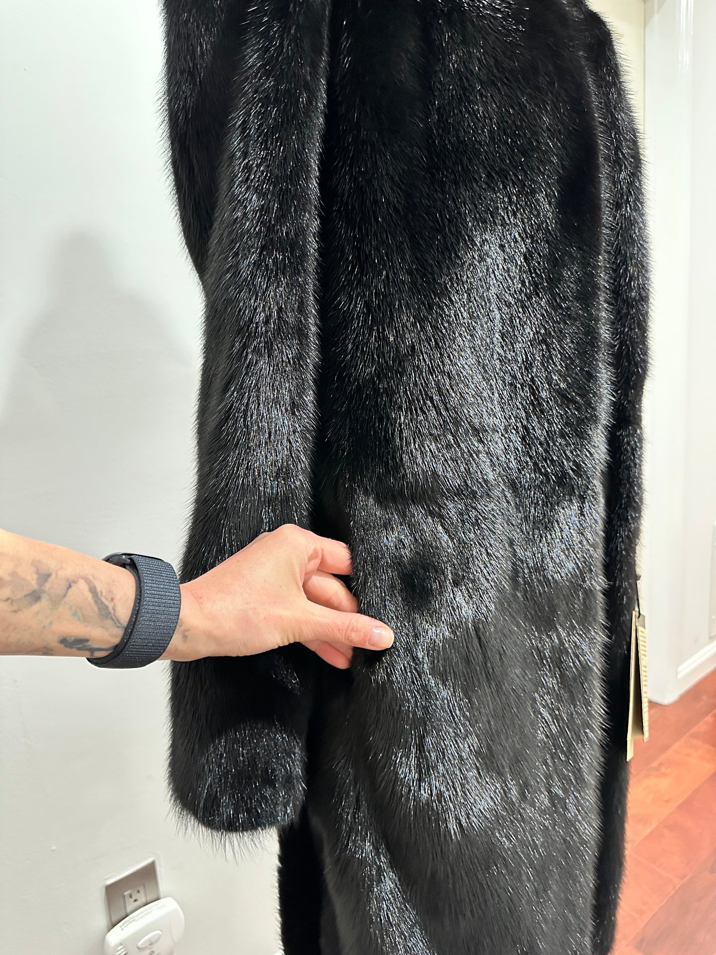 Luxury Women REAL Mink FUR BLACK full skins coat 1201061 Long size S NEW