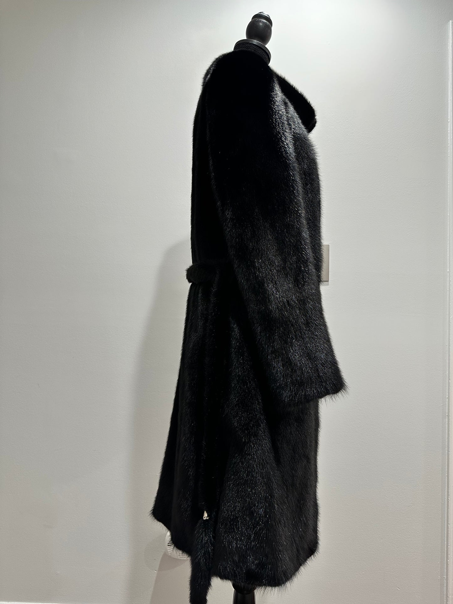Luxury Women REAL Mink FUR BLACK full skins coat 1201061 Long size S NEW