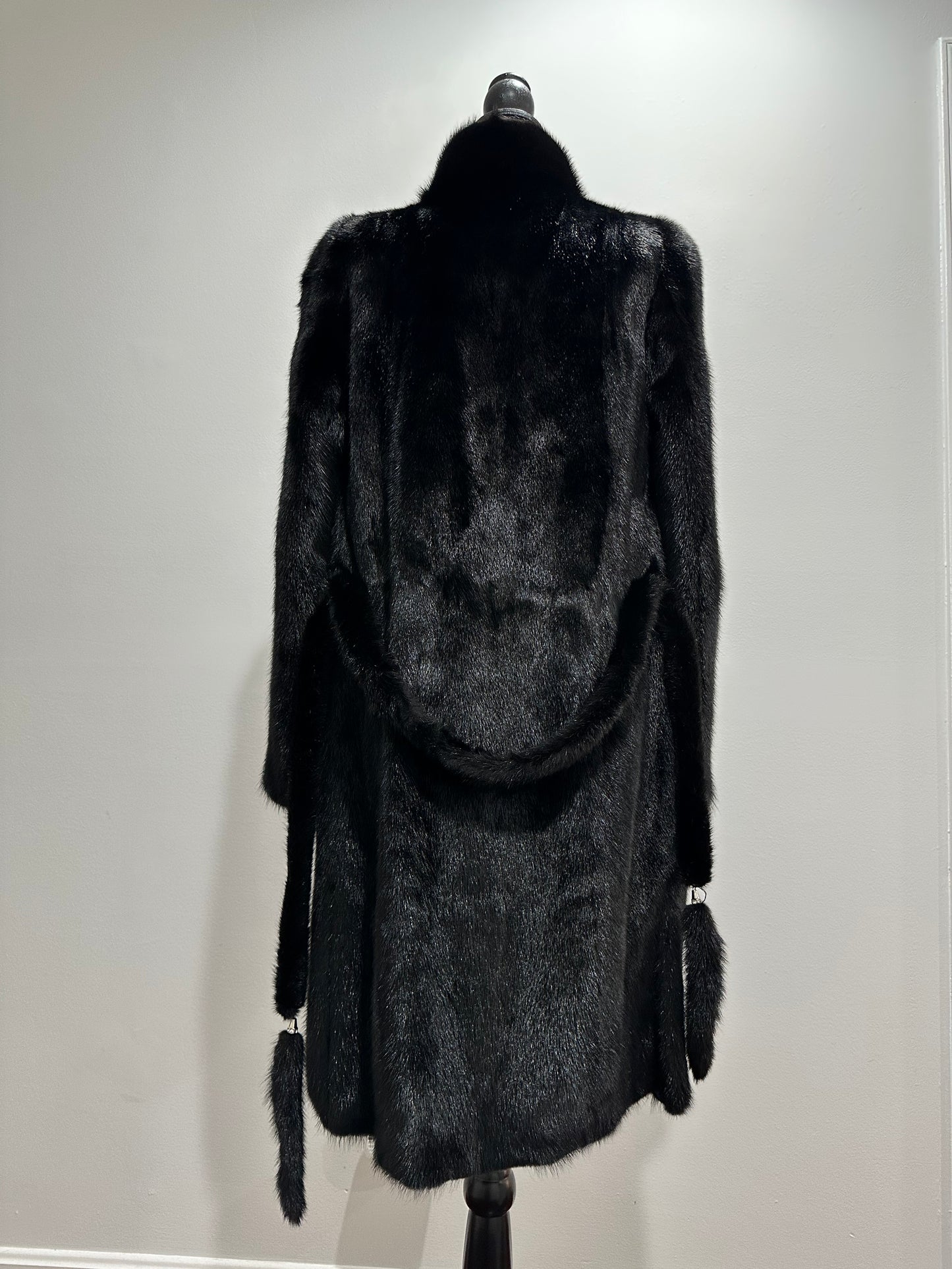 Luxury Women REAL Mink FUR BLACK full skins coat 1201061 Long size S NEW