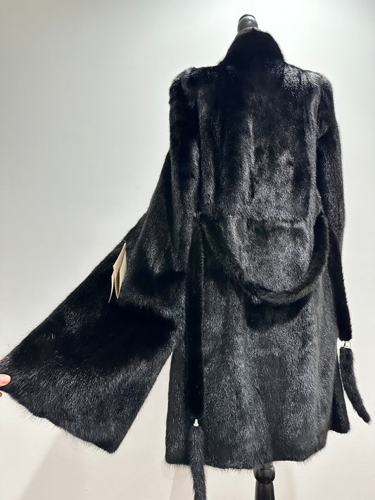 Luxury Women REAL Mink FUR BLACK full skins coat 1201061 Long size S NEW
