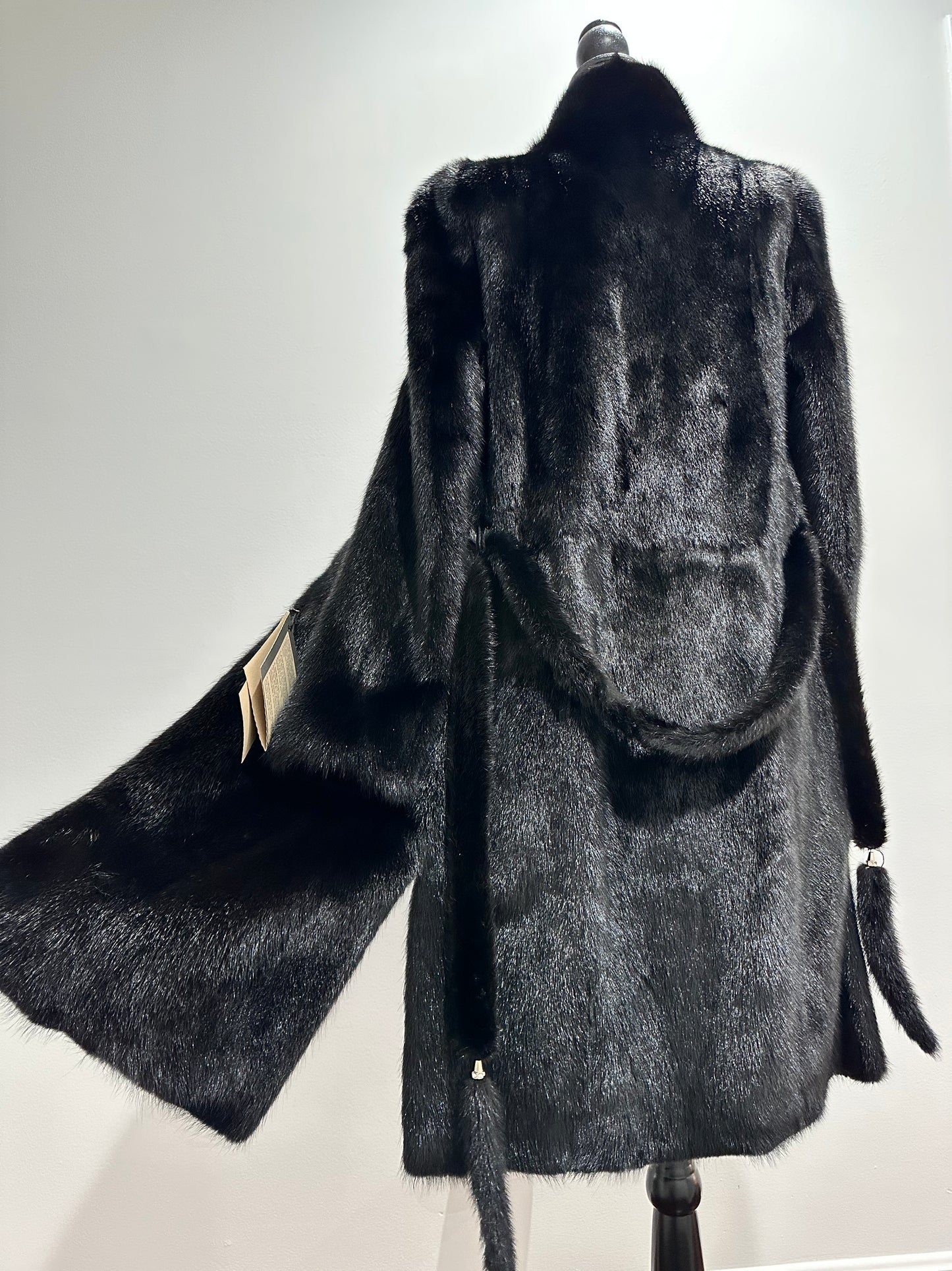 Luxury Women REAL Mink FUR BLACK full skins coat 1201061 Long size S NEW