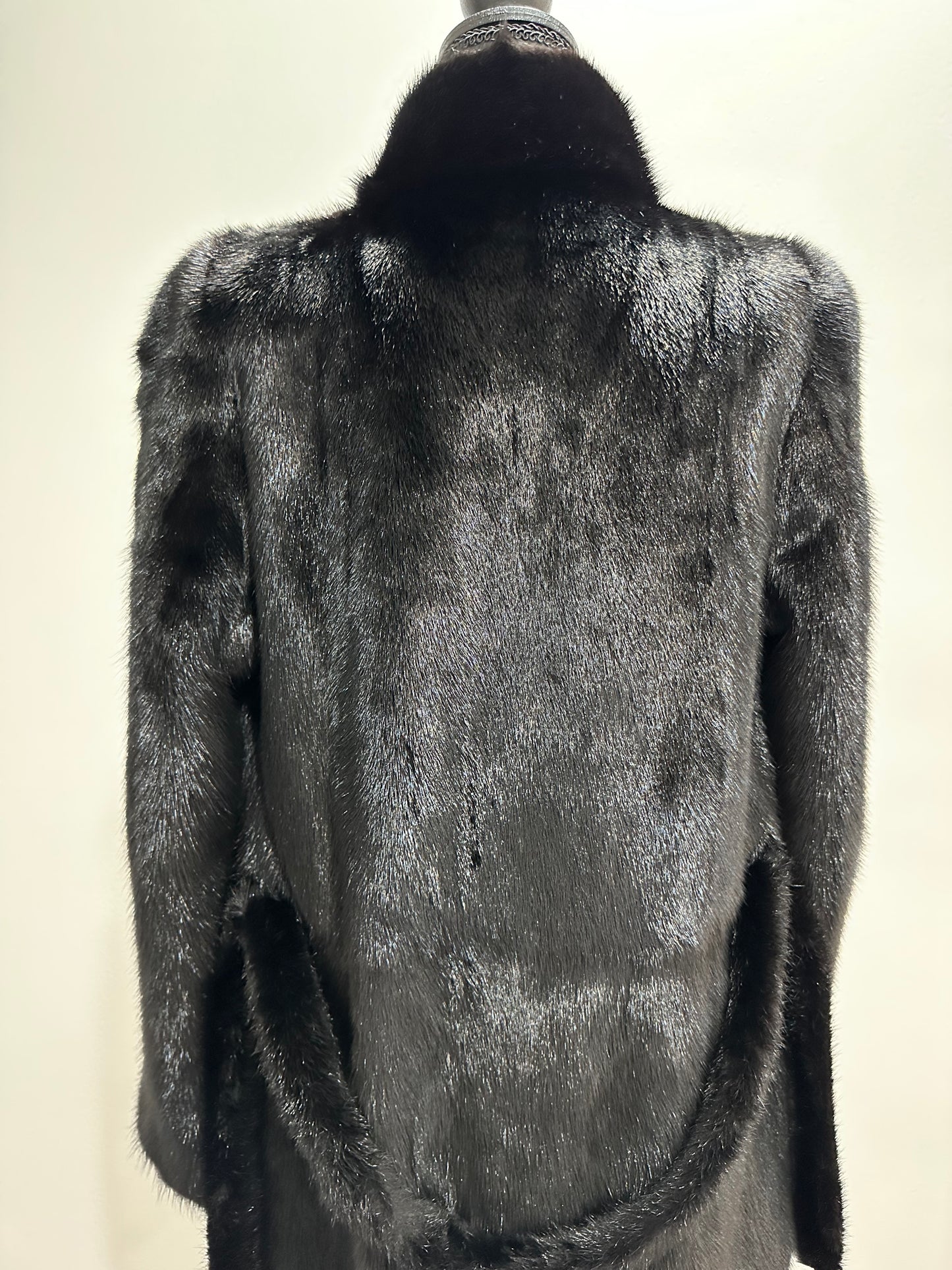 Luxury Women REAL Mink FUR BLACK full skins coat 1201061 Long size S NEW