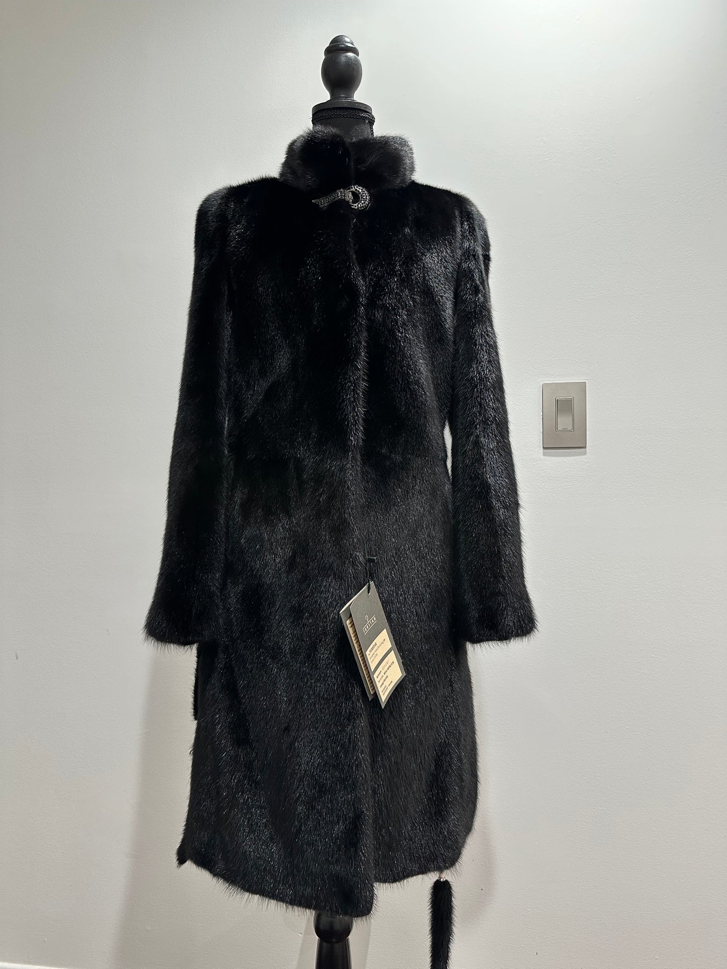 Luxury Women REAL Mink FUR BLACK full skins coat 1201061 Long size S NEW