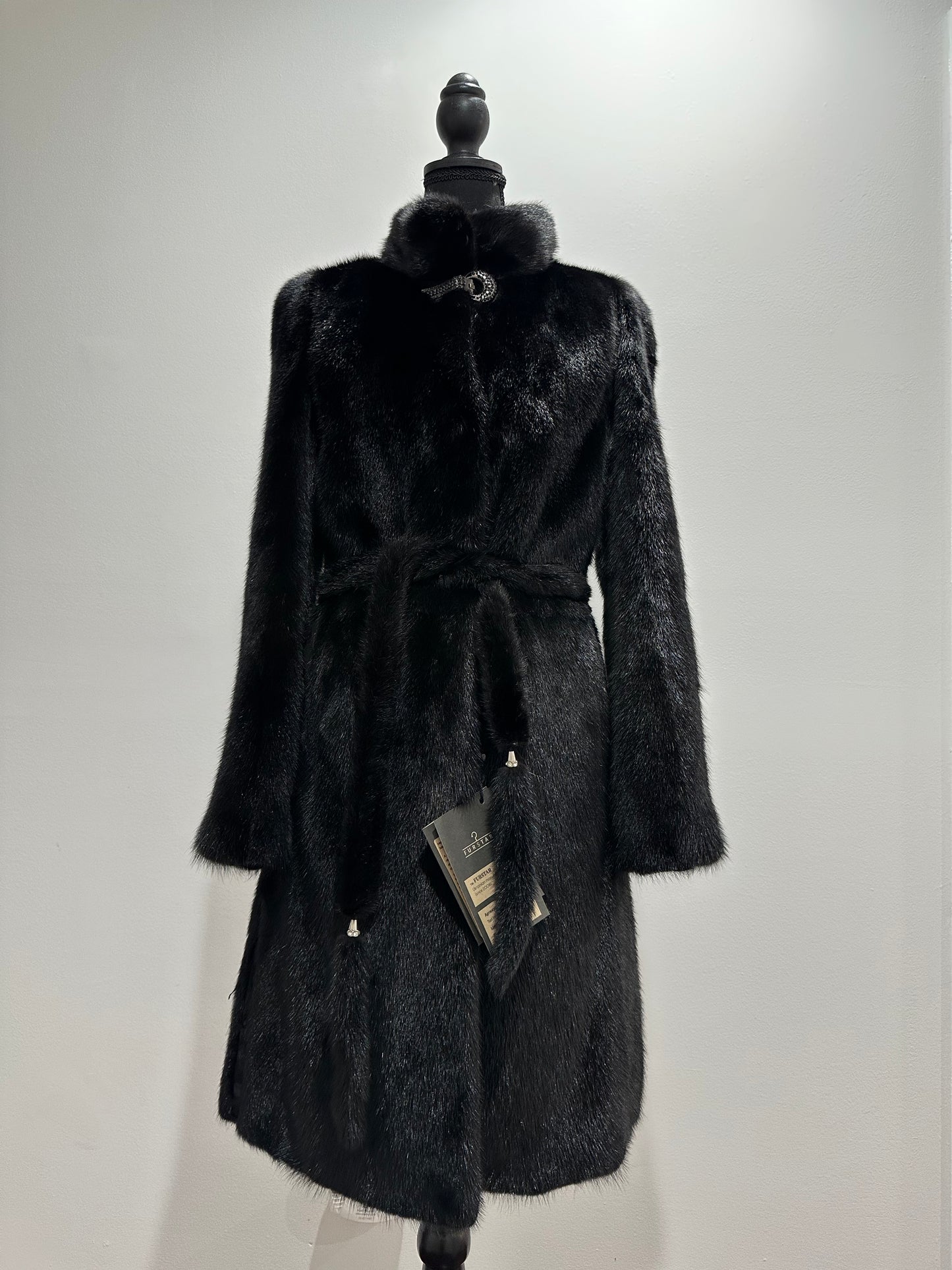 Luxury Women REAL Mink FUR BLACK full skins coat 1201061 Long size S NEW