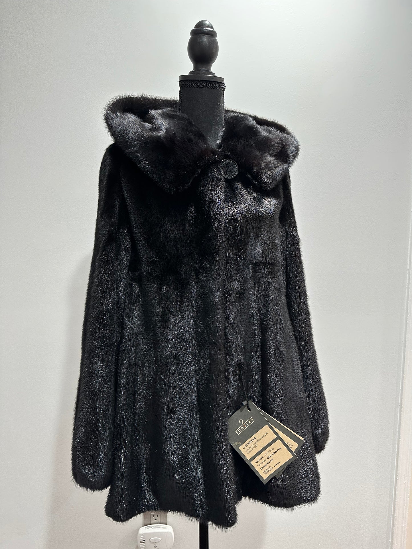 Women Real MINK FUR COAT JACKET 1201060 size M BLACK Hooded HOOD NEW