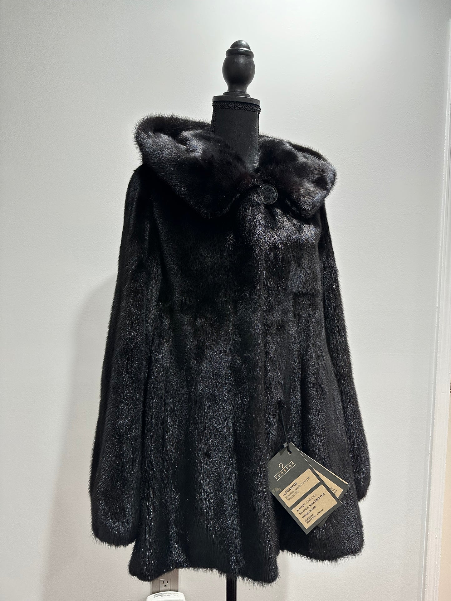 Women Real MINK FUR COAT JACKET 1201060 size M BLACK Hooded HOOD NEW