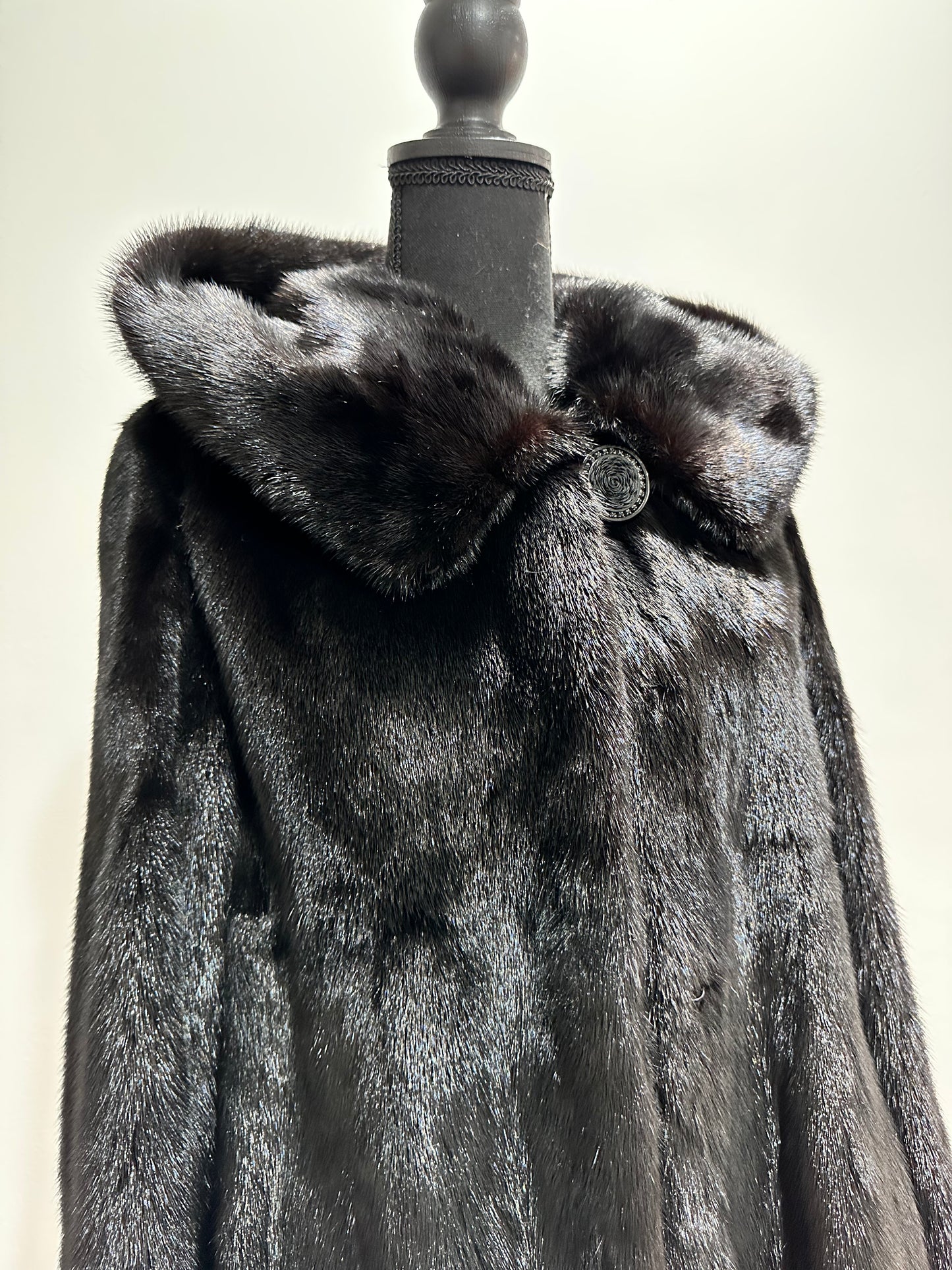Women Real MINK FUR COAT JACKET 1201060 size M BLACK Hooded HOOD NEW