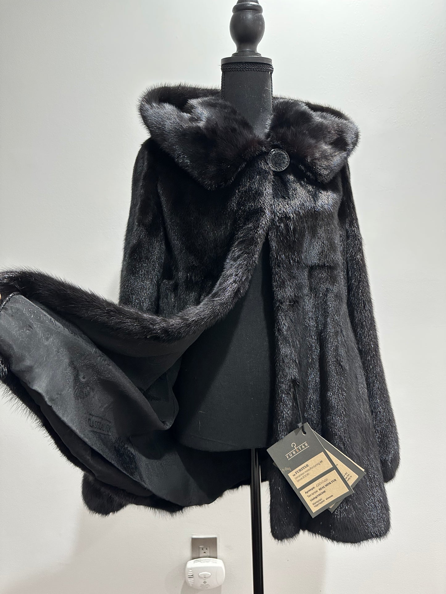 Women Real MINK FUR COAT JACKET 1201060 size M BLACK Hooded HOOD NEW