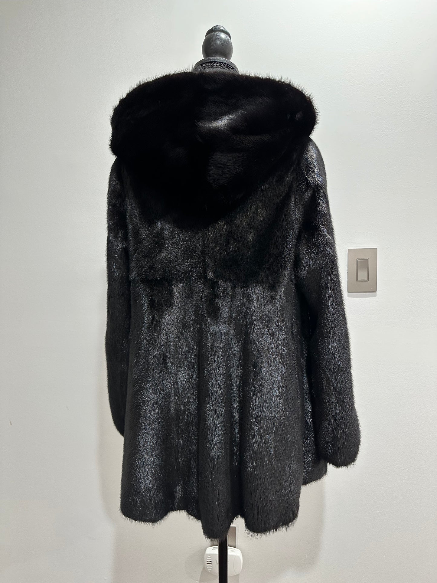 Women Real MINK FUR COAT JACKET 1201060 size M BLACK Hooded HOOD NEW