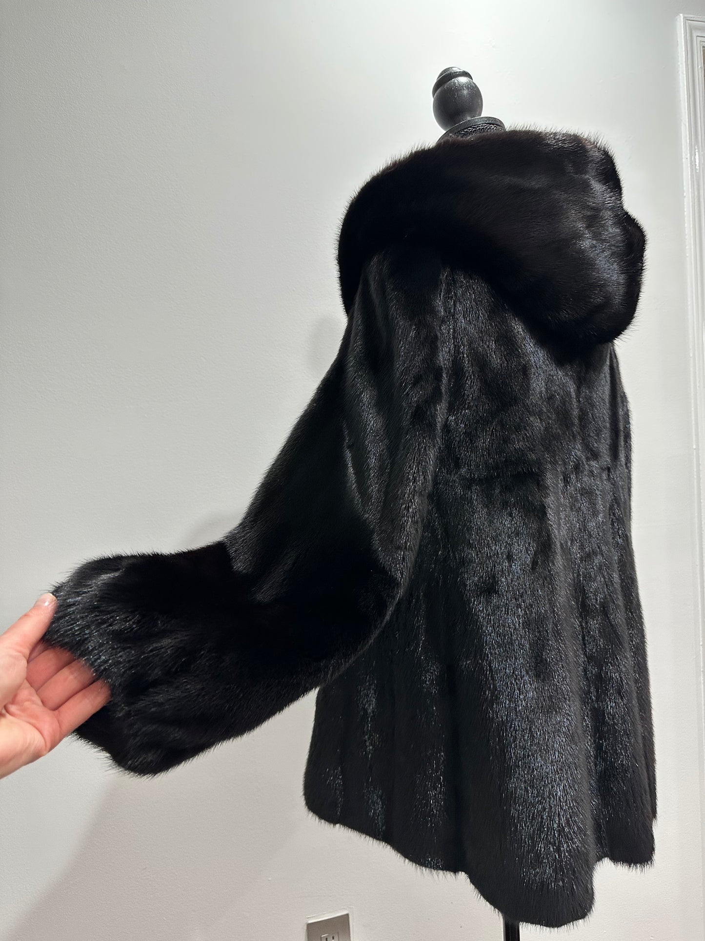 Women Real MINK FUR COAT JACKET 1201060 size M BLACK Hooded HOOD NEW