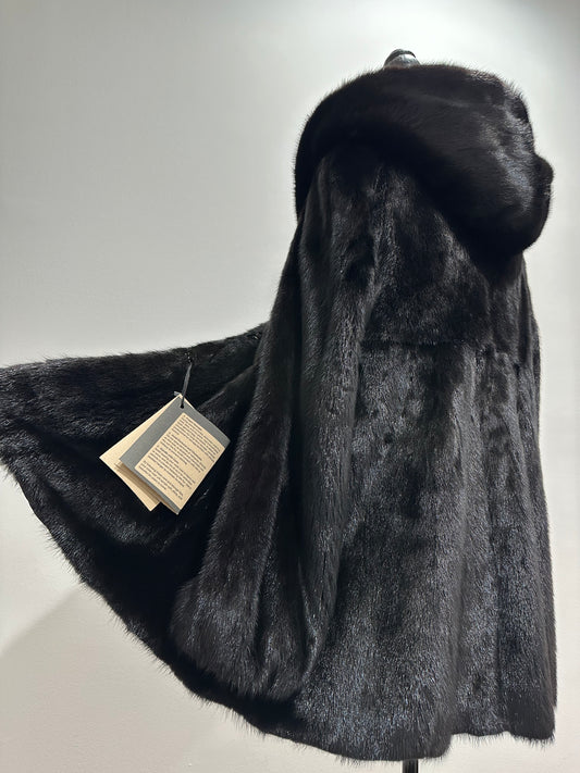 Women Real MINK FUR COAT JACKET 1201060 size M BLACK Hooded HOOD NEW