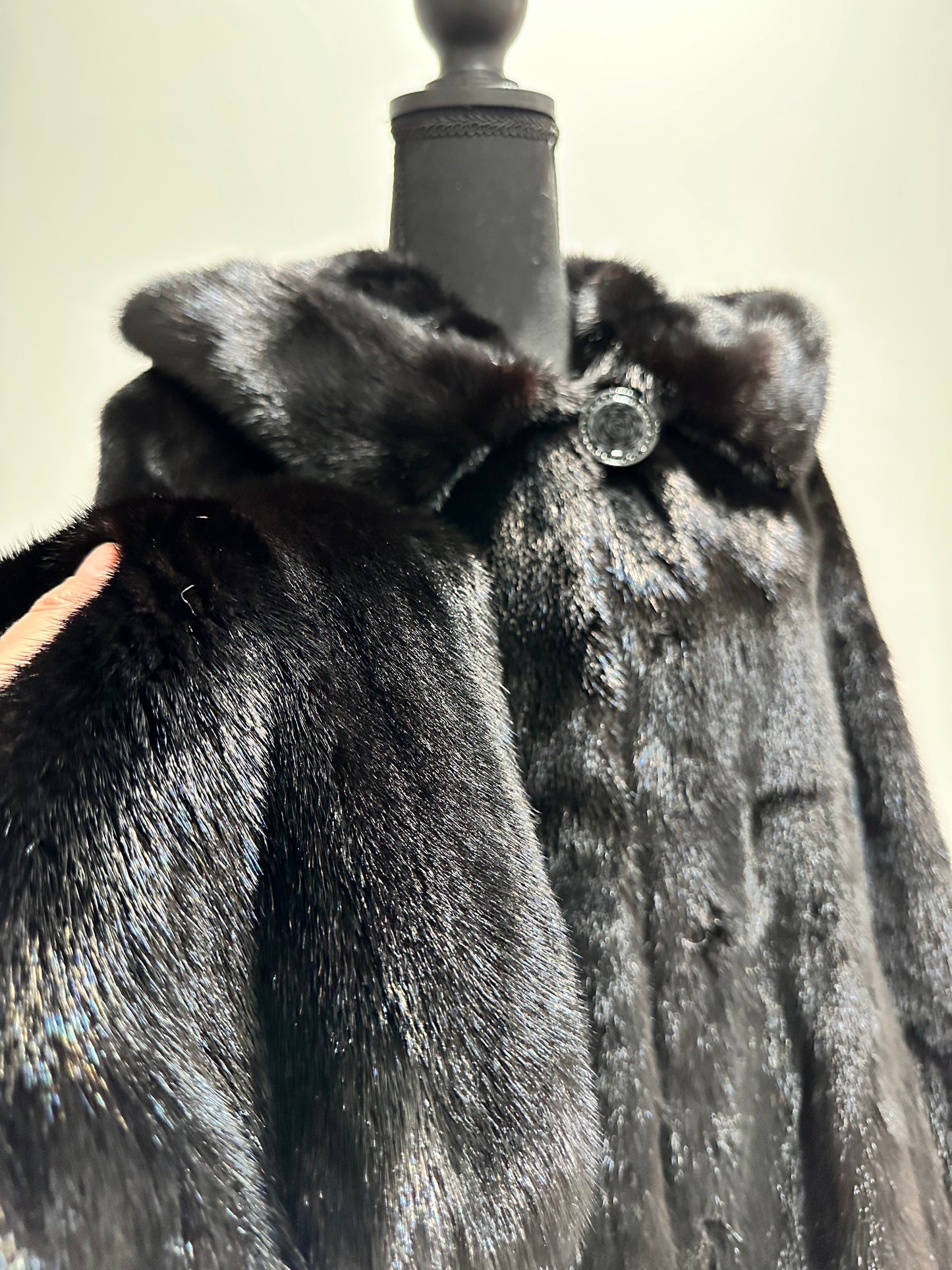 Women Real MINK FUR COAT JACKET 1201060 size M BLACK Hooded HOOD NEW