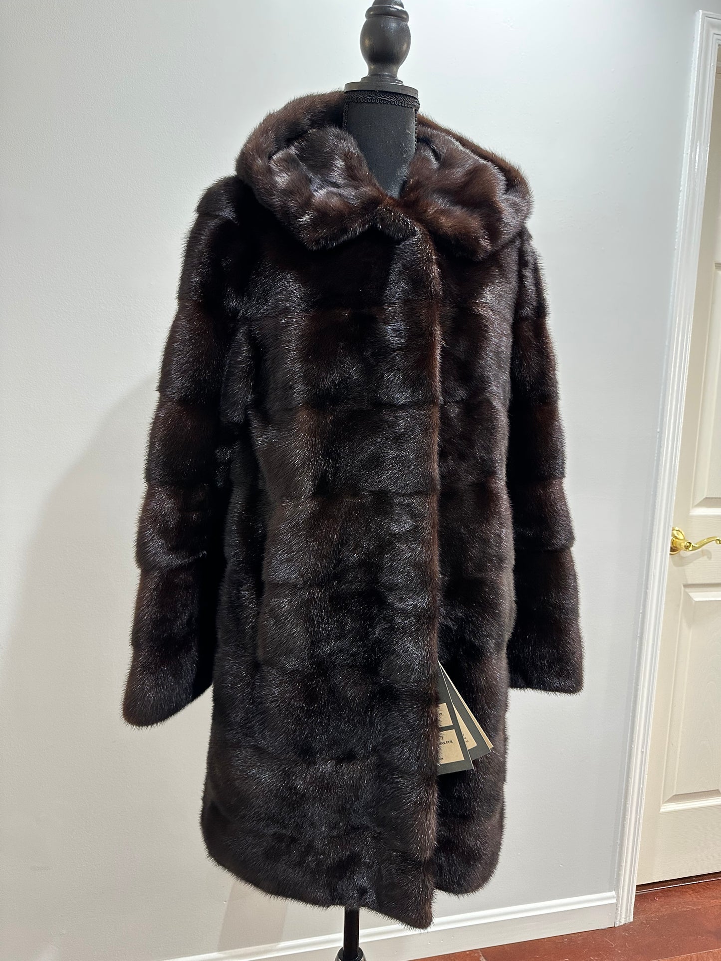 NEW REAL MINK FUR coat size S SMALL 1201064 HORIZONTAL long sleeve jacket BROWN