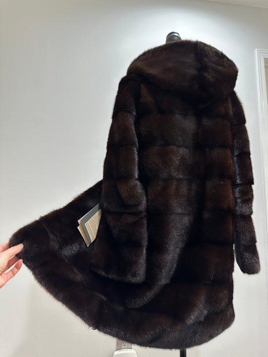 NEW REAL MINK FUR coat size S SMALL 1201064 HORIZONTAL long sleeve jacket BROWN
